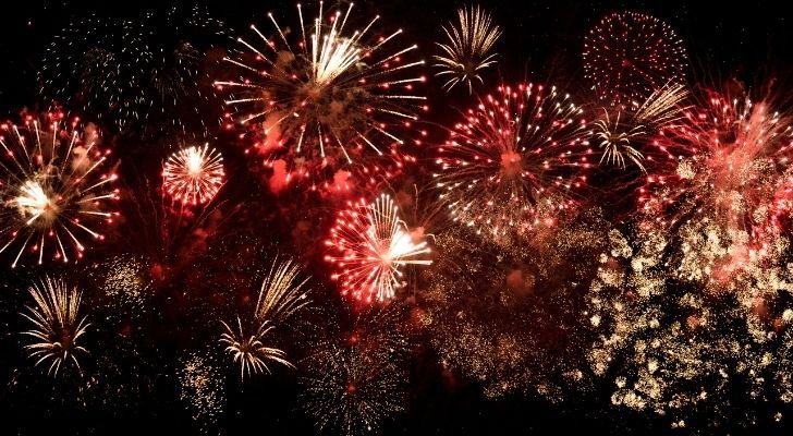 Spectacular red and gold fireworks lighting up the nights sky