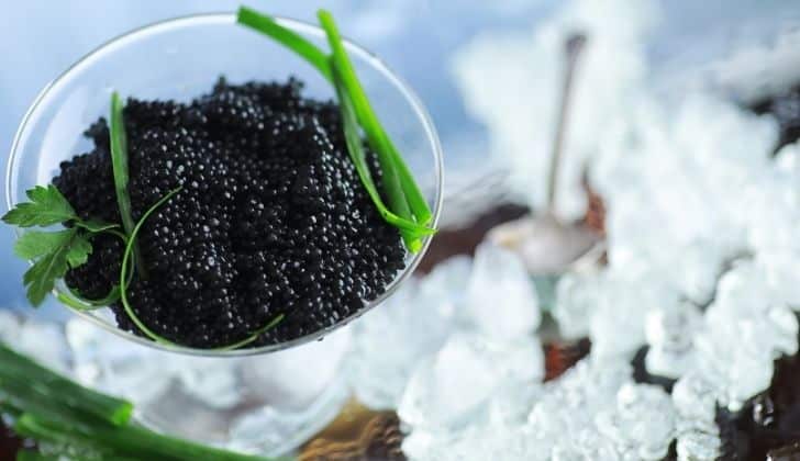 A small bowl of caviar