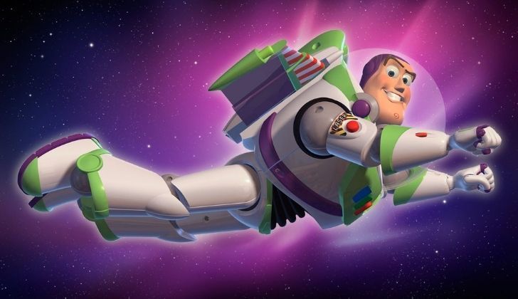 Buzz Lightyear flying through space