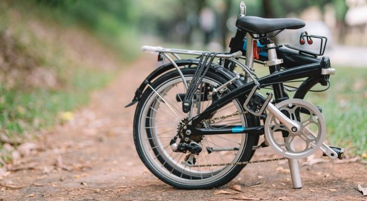 A folding bicycle tightly folded