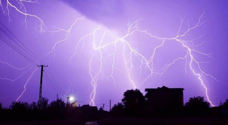 Lightning in a purple sky