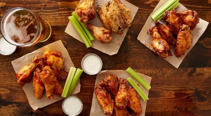 Four plates of delicious buffalo wings