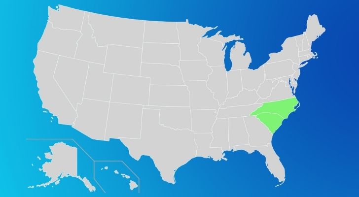 The Carolinas shown on the US map