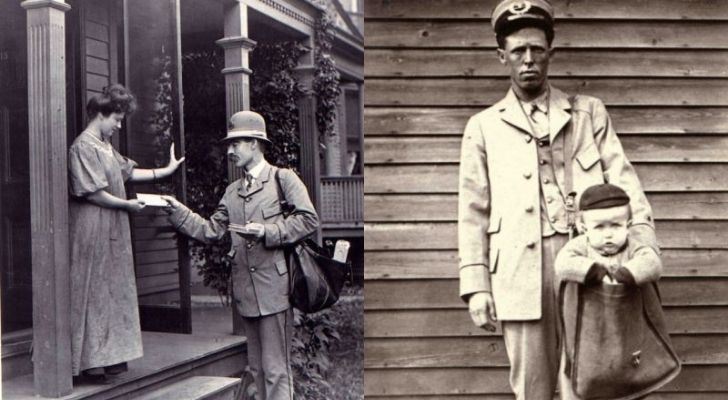 Old photos of people using the Postal Service to send children