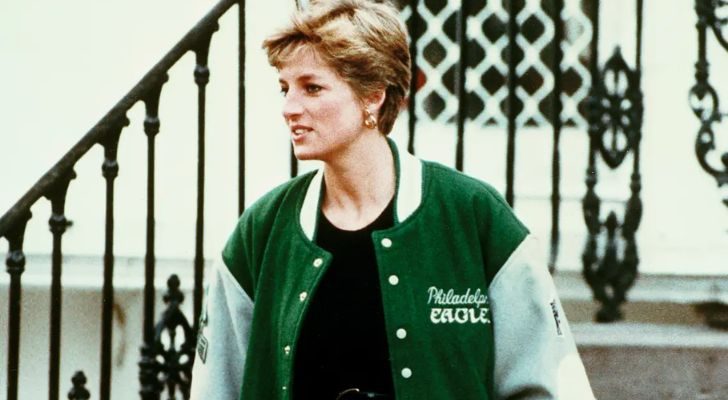 Princess Diana wearing the Philadelphia Eagles' varsity jacket.