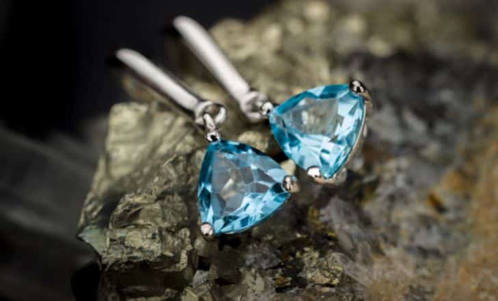 A pair of aquamarine earrings.