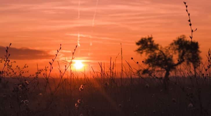 An orange sunset during the spring equinox