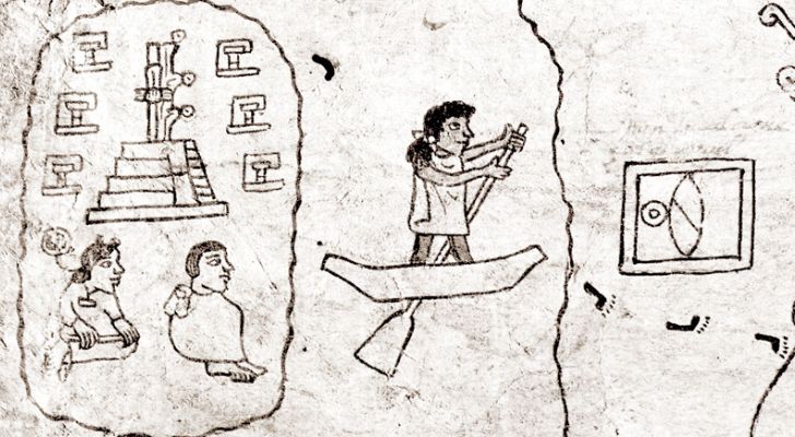 A depiction from the Codex Boturini of the departure from Aztlán