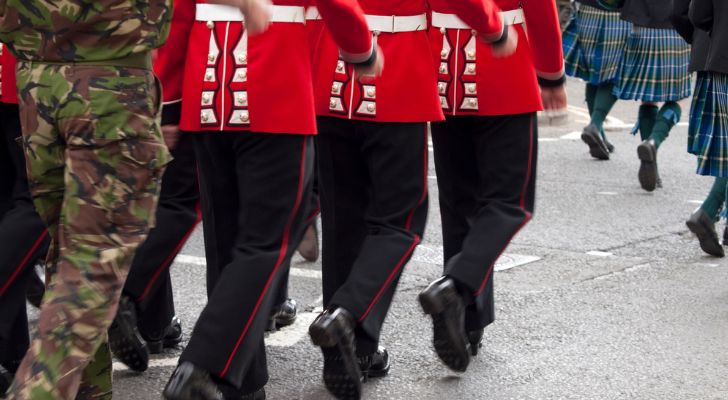 Members of the British Army marching together