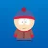 Stan Marsh from South Park wearing his iconic blue and red beanie, brown jacket, red mittens, and blue pants against a blue background.