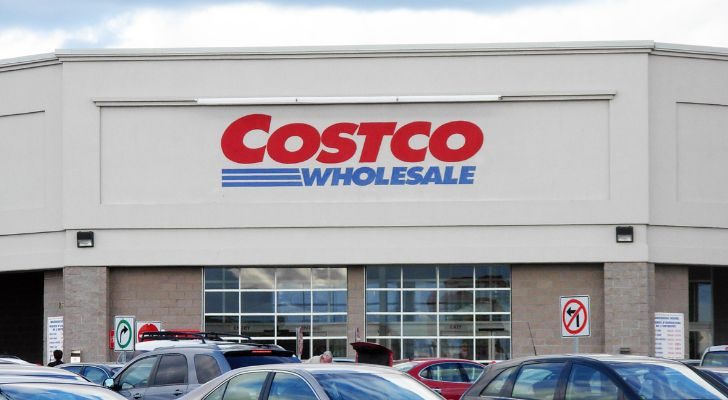 The Costco logo shown prominently on the front of one of their stores