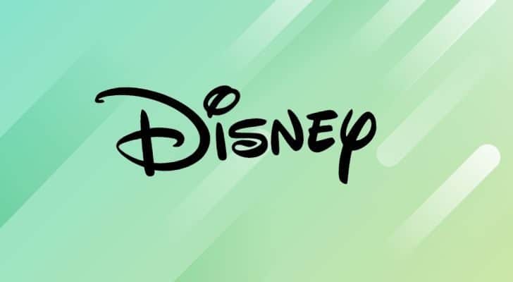 The Disney logo shown on a colourful green background