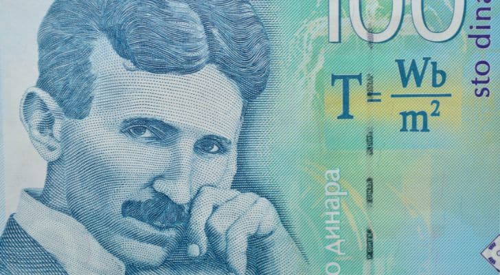 A modern banknote featuring Nikola Tesla