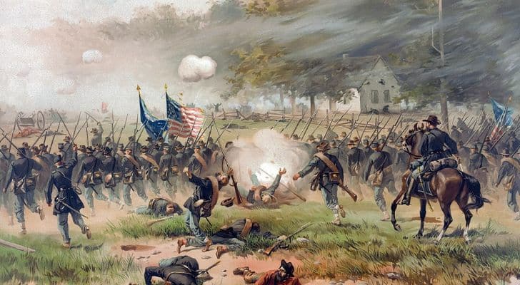 A depiction of the Battle of Antietam during the Civil War