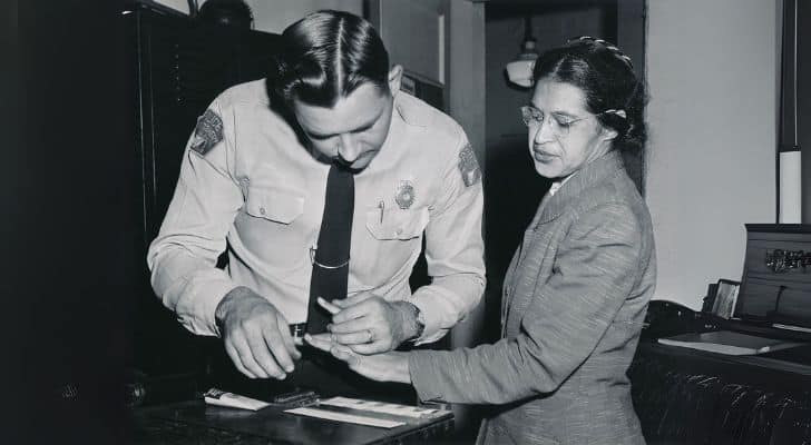 Rosa Parks being fingerprinted on February 22, 1956, by Lieutenant D.H. Lackey