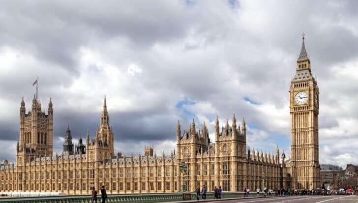 The Elizabeth Tower and the British Parliament building with cloudy skies in the background