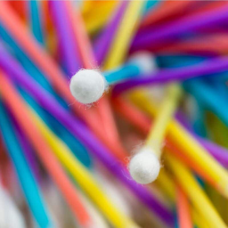 Close-up of colorful cotton swabs, also known as Q-tips