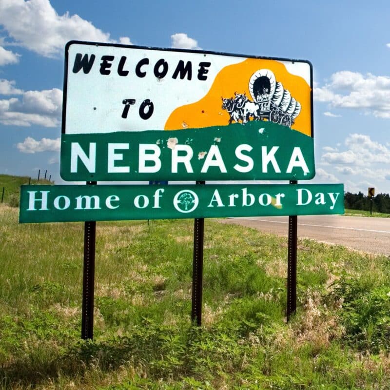 Welcome to Nebraska sign on a roadside