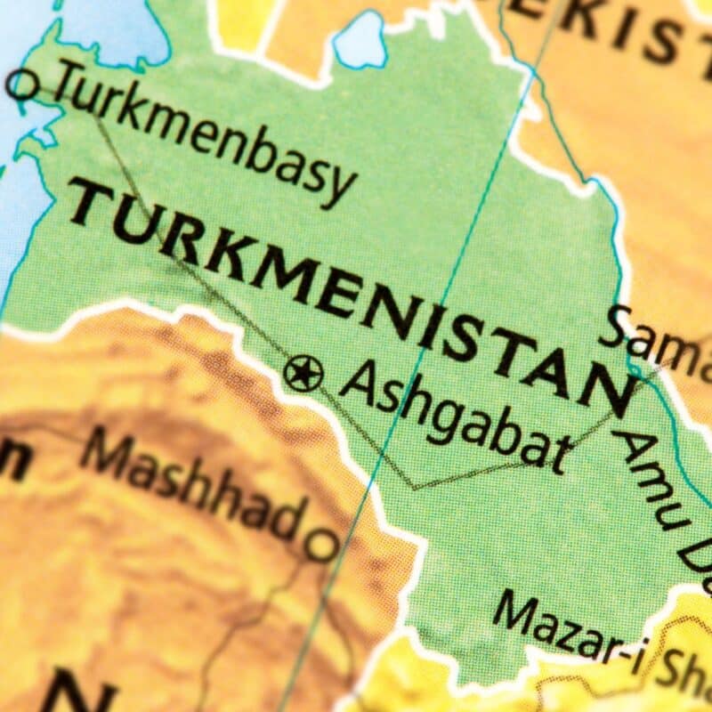 Close-up map view of Turkmenistan