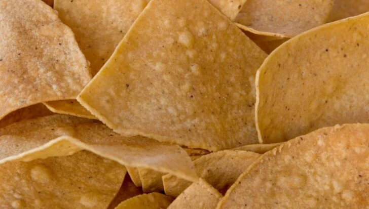 Close-up of tortilla chips used in nachos